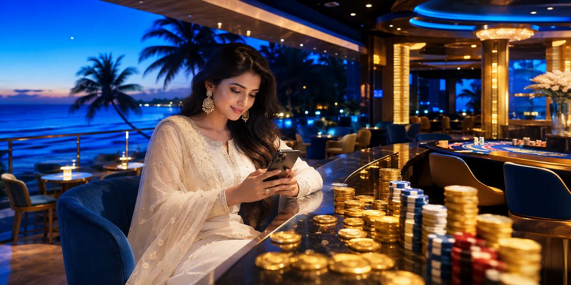 সেন্ট মাটিনের সৈকতে মোবাইল ক্যাসিনো গেমিং ইন্টারফেস প্রদর্শিত হচ্ছে